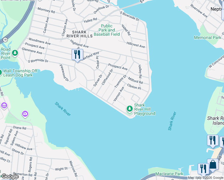 map of restaurants, bars, coffee shops, grocery stores, and more near 24 Benton Place in Neptune City