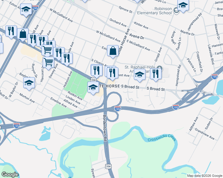 map of restaurants, bars, coffee shops, grocery stores, and more near in Groveville