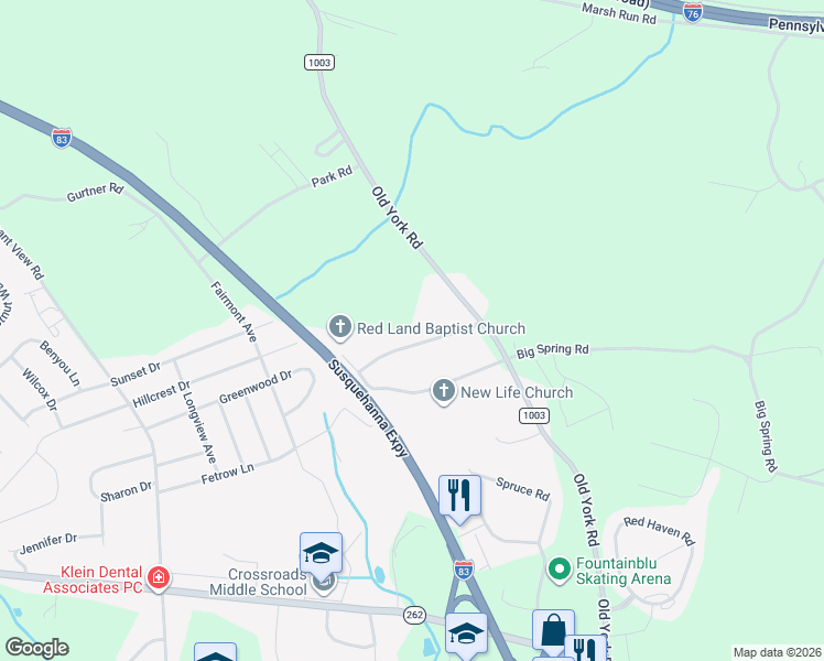map of restaurants, bars, coffee shops, grocery stores, and more near 313 Lafayette Drive in New Cumberland