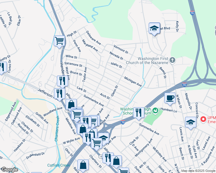 map of restaurants, bars, coffee shops, grocery stores, and more near 1038 Bruce Street in Washington