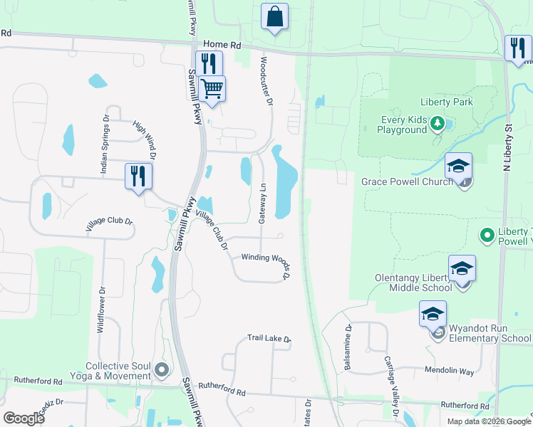 map of restaurants, bars, coffee shops, grocery stores, and more near 7847 Gateway Lane in Powell