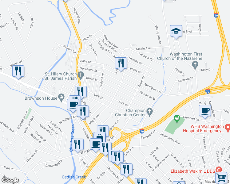map of restaurants, bars, coffee shops, grocery stores, and more near 365 Maple Avenue in Washington