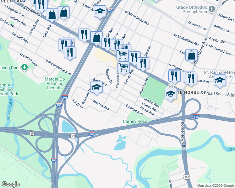 map of restaurants, bars, coffee shops, grocery stores, and more near 159 Dewey Avenue in Hamilton Township