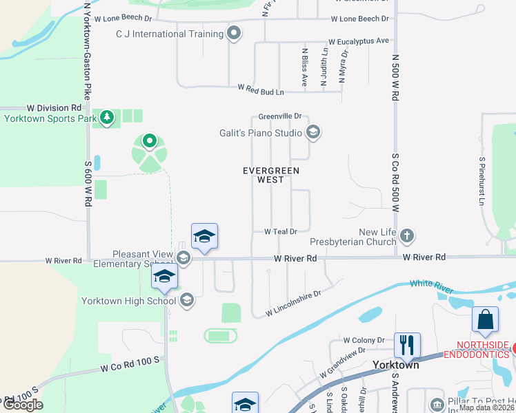 map of restaurants, bars, coffee shops, grocery stores, and more near 604 South Buckingham Road in Yorktown