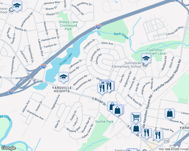 map of restaurants, bars, coffee shops, grocery stores, and more near 21 Elton Avenue in Hamilton Township