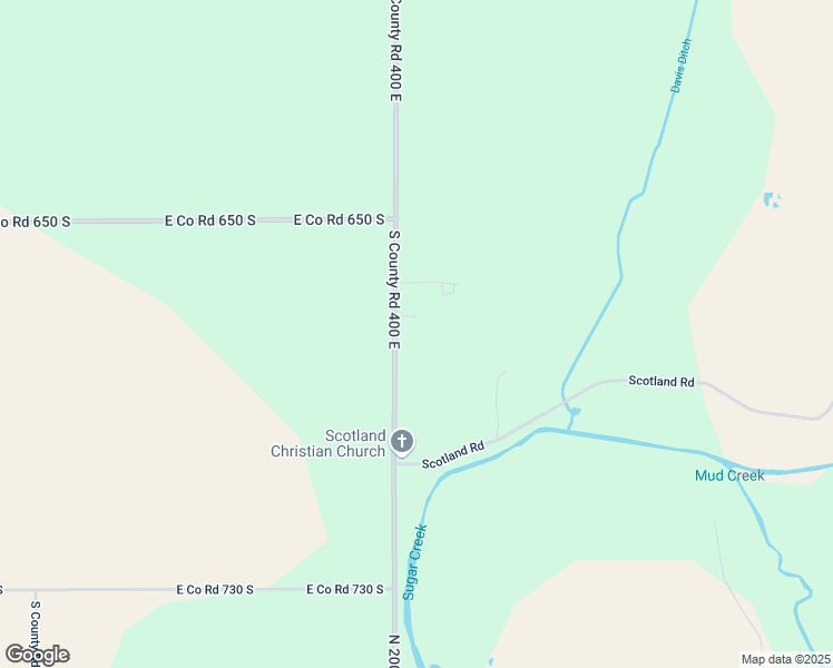 map of restaurants, bars, coffee shops, grocery stores, and more near 6475 South County Road 400 East in Kirklin