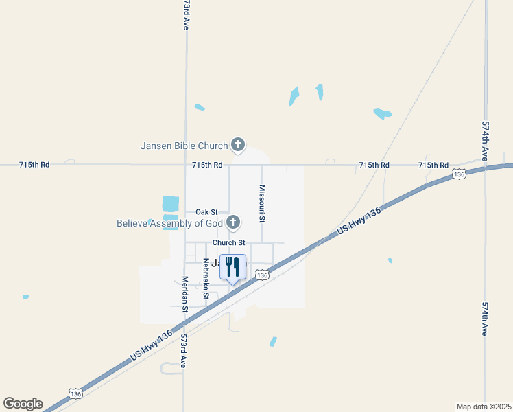 map of restaurants, bars, coffee shops, grocery stores, and more near 601 Missouri Street in Jansen