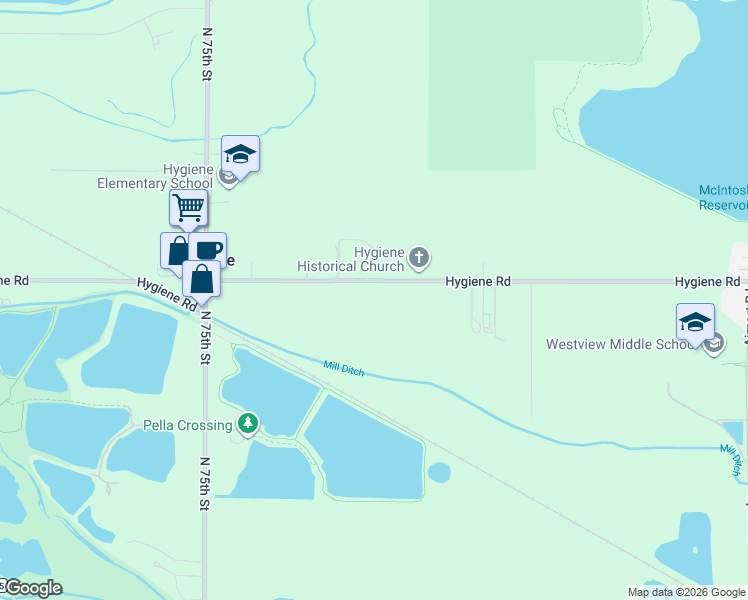 map of restaurants, bars, coffee shops, grocery stores, and more near 7794 Hygiene Road in Longmont
