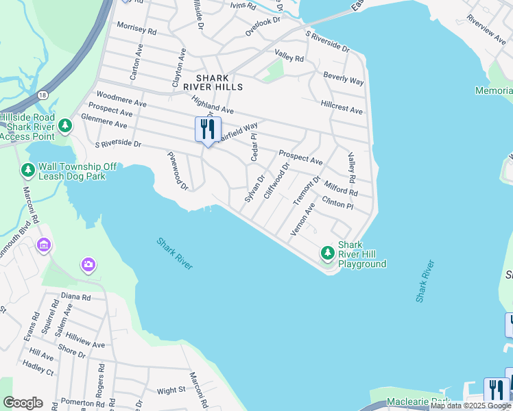 map of restaurants, bars, coffee shops, grocery stores, and more near 37 Cliffwood Drive in Neptune City