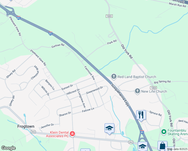 map of restaurants, bars, coffee shops, grocery stores, and more near 99 Sunset Drive in New Cumberland