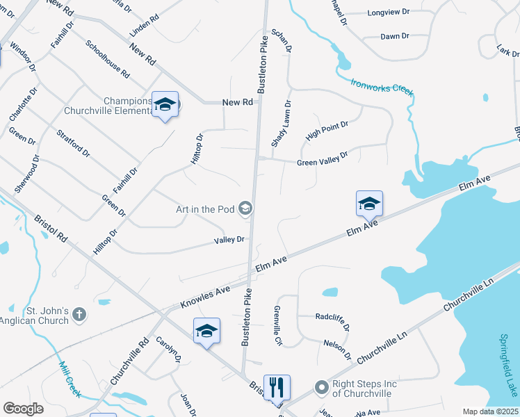 map of restaurants, bars, coffee shops, grocery stores, and more near 19 William Way in Churchville
