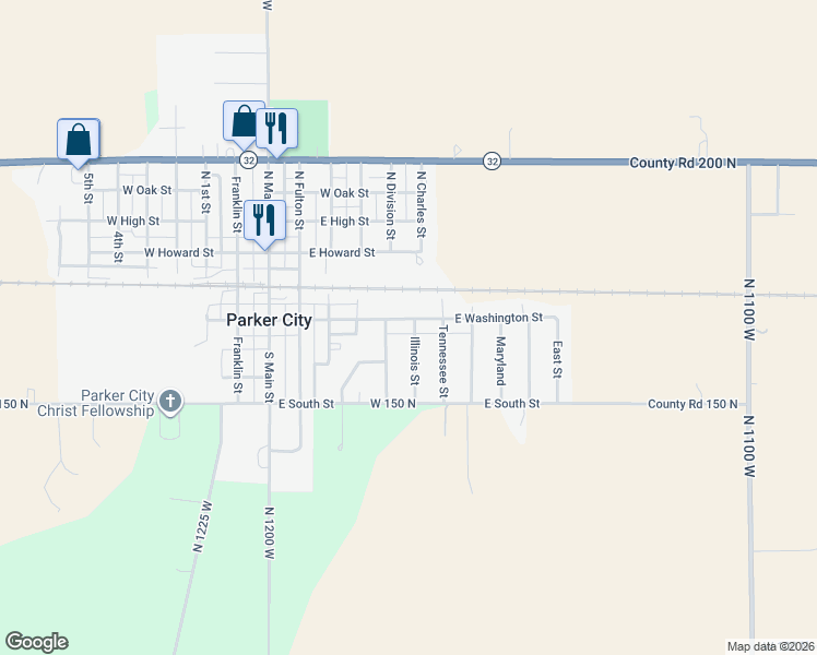 map of restaurants, bars, coffee shops, grocery stores, and more near 433 Illinois Street in Parker City