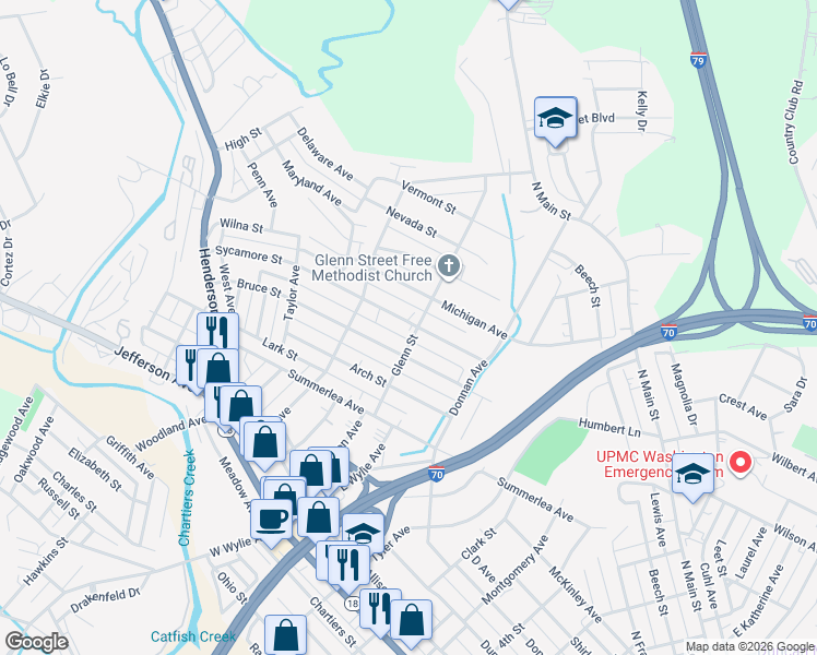 map of restaurants, bars, coffee shops, grocery stores, and more near 1007 Sycamore Street in Washington