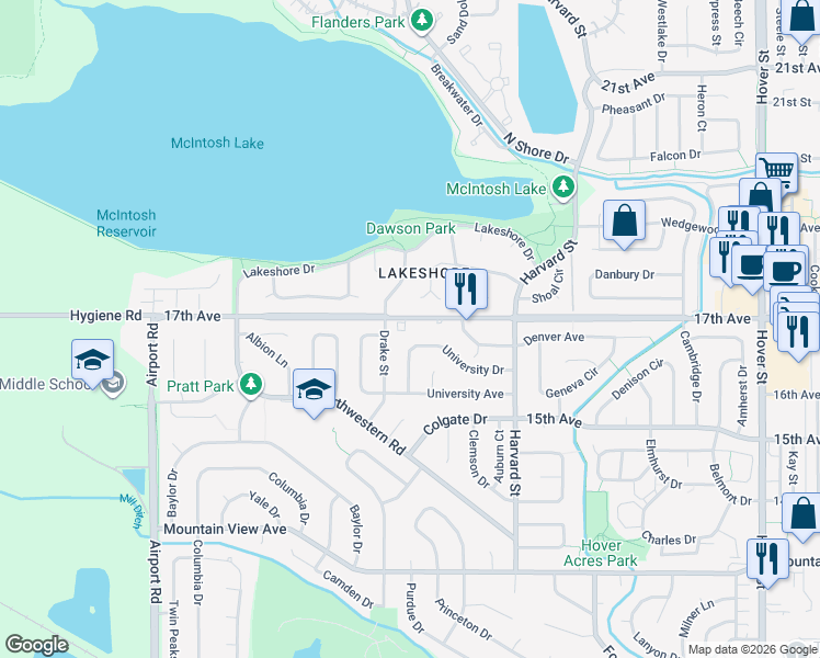 map of restaurants, bars, coffee shops, grocery stores, and more near 3043 17th Avenue in Longmont