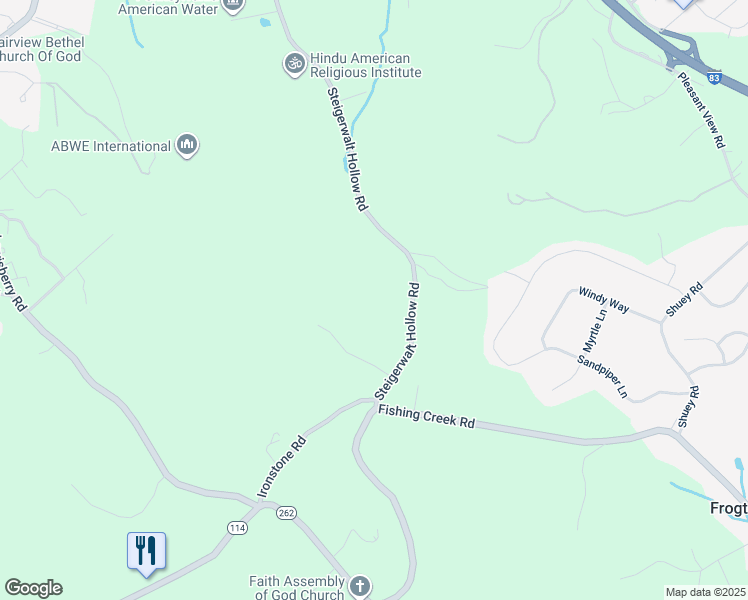 map of restaurants, bars, coffee shops, grocery stores, and more near 387 Steigerwalt Hollow Road in New Cumberland