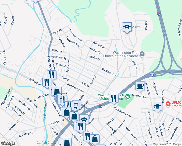map of restaurants, bars, coffee shops, grocery stores, and more near 1038 Bruce Street in Washington
