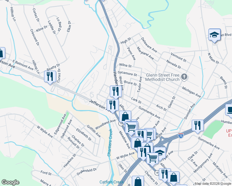 map of restaurants, bars, coffee shops, grocery stores, and more near 1286 Summerlea Avenue in Washington