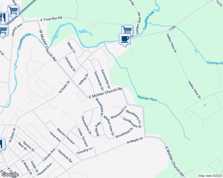 map of restaurants, bars, coffee shops, grocery stores, and more near 119 Summerlyn Drive in Ephrata