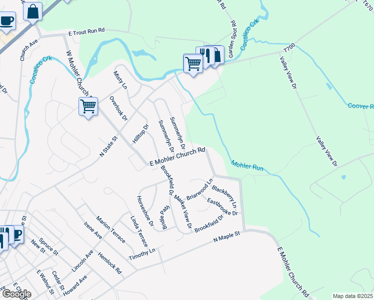 map of restaurants, bars, coffee shops, grocery stores, and more near 119 Summerlyn Drive in Ephrata