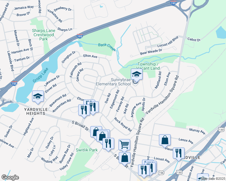 map of restaurants, bars, coffee shops, grocery stores, and more near 30 Dan Road in Trenton