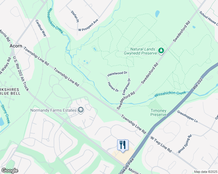 map of restaurants, bars, coffee shops, grocery stores, and more near 330 Haines Drive in North Wales
