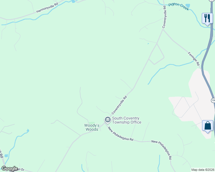 map of restaurants, bars, coffee shops, grocery stores, and more near 3007 Coventryville Road in Pottstown