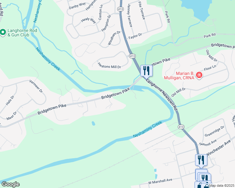 map of restaurants, bars, coffee shops, grocery stores, and more near 1700 Bridgetown Pike in Feasterville-Trevose