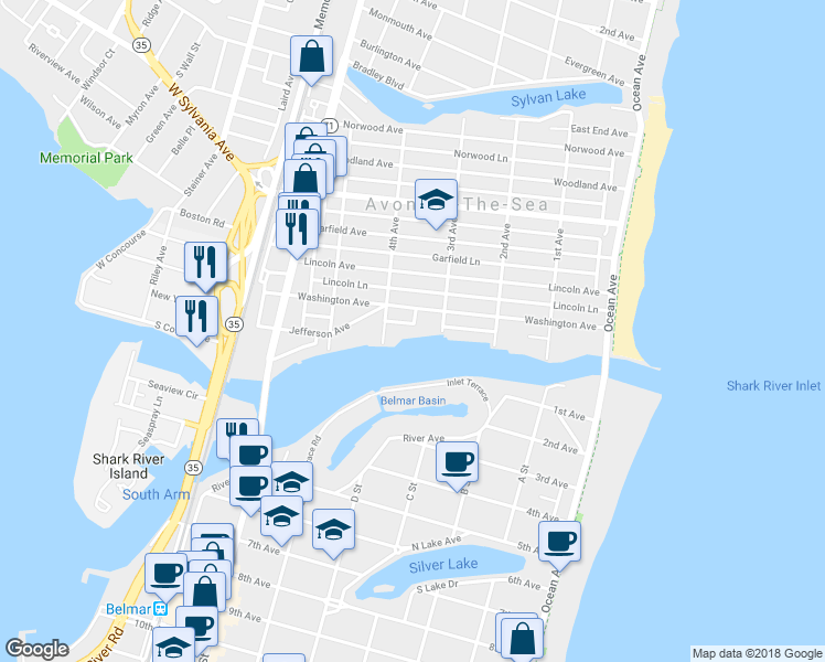 map of restaurants, bars, coffee shops, grocery stores, and more near 320 McKinley Place in Avon-by-the-Sea