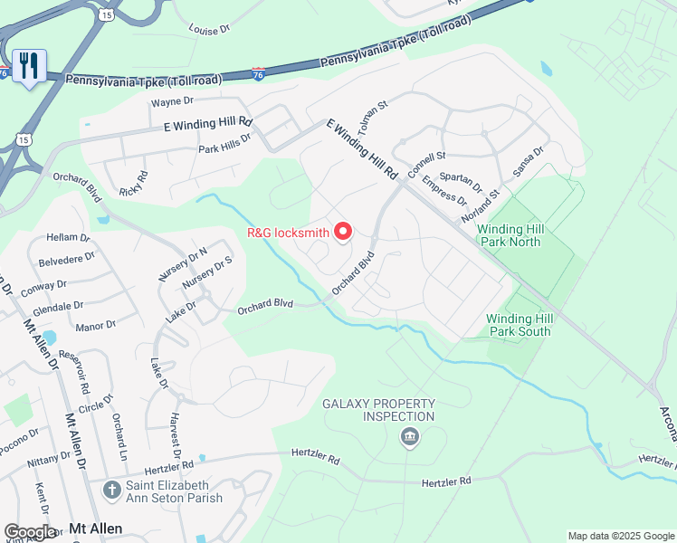 map of restaurants, bars, coffee shops, grocery stores, and more near 1837 Shady Lane in Mechanicsburg