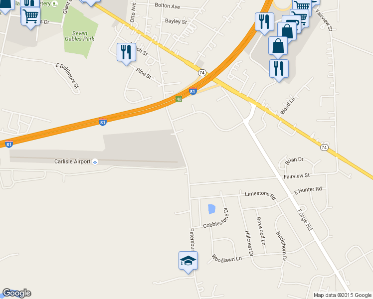 map of restaurants, bars, coffee shops, grocery stores, and more near 229 Petersburg Road in Carlisle