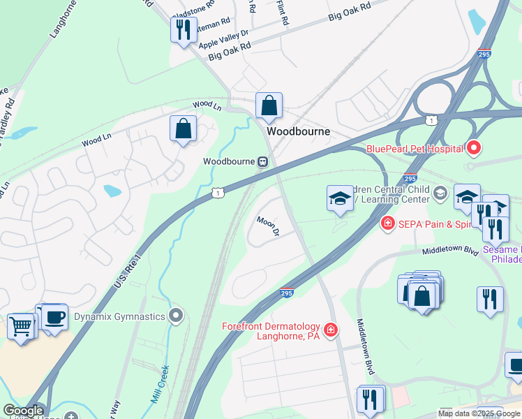 map of restaurants, bars, coffee shops, grocery stores, and more near 11 Pickering Bend in Langhorne