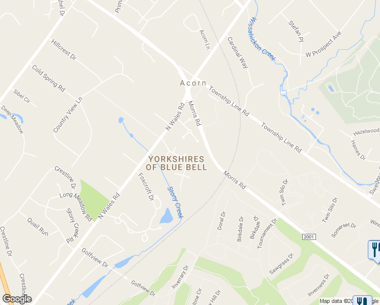 map of restaurants, bars, coffee shops, grocery stores, and more near 380 Selby Place in Blue Bell