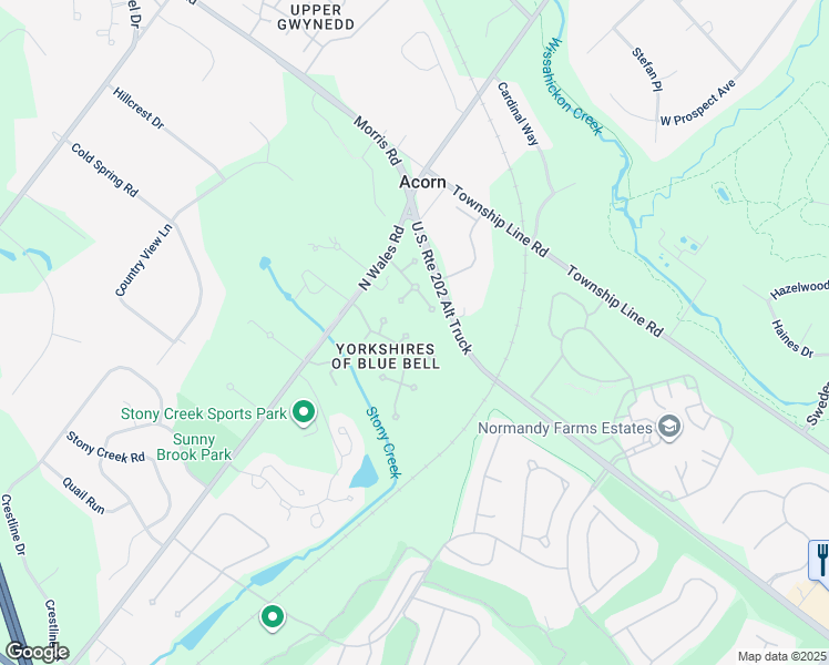 map of restaurants, bars, coffee shops, grocery stores, and more near 380 Selby Place in Blue Bell