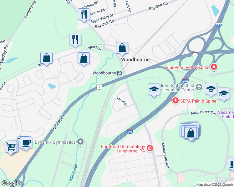 map of restaurants, bars, coffee shops, grocery stores, and more near 11 Pickering Bend in Langhorne