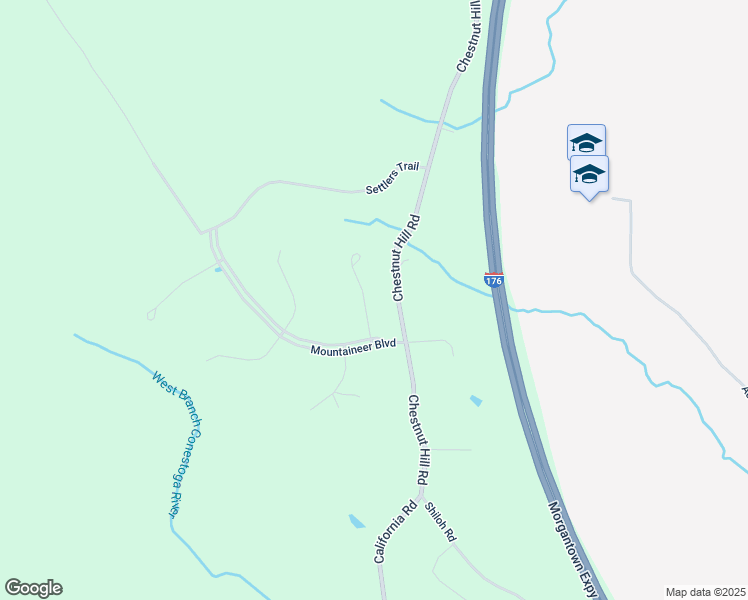 map of restaurants, bars, coffee shops, grocery stores, and more near 31 Broad Ax Pass in Morgantown