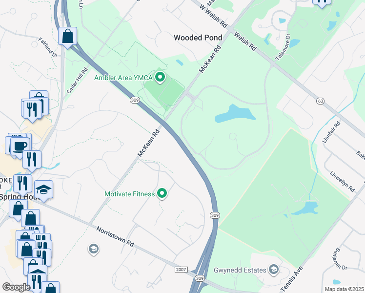 map of restaurants, bars, coffee shops, grocery stores, and more near Fort Washington Expressway in Montgomery County