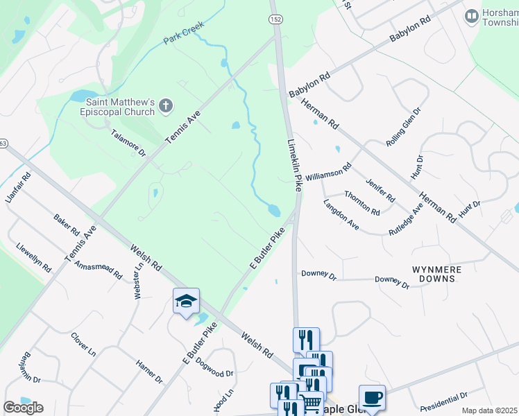 map of restaurants, bars, coffee shops, grocery stores, and more near 805 Nesbitt Road in Ambler