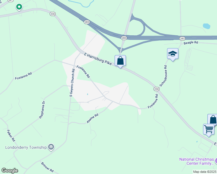 map of restaurants, bars, coffee shops, grocery stores, and more near 2853 Foxianna Road in Middletown