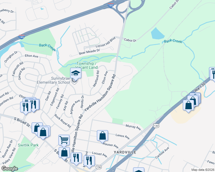 map of restaurants, bars, coffee shops, grocery stores, and more near 213 Elton Avenue in Hamilton Township