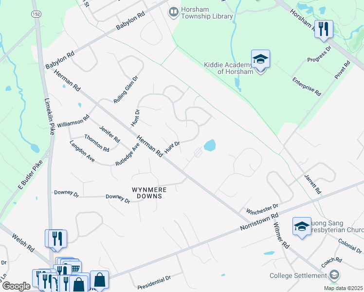 map of restaurants, bars, coffee shops, grocery stores, and more near 2 Devon Circle in Horsham