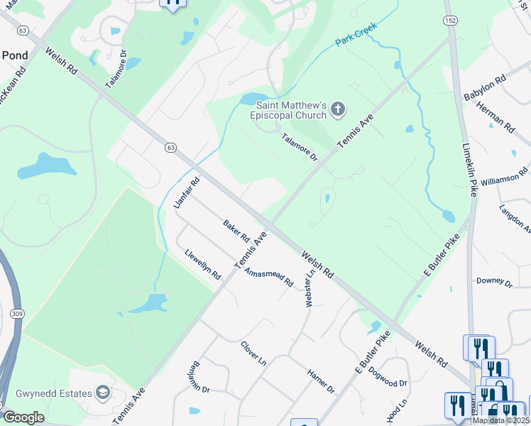 map of restaurants, bars, coffee shops, grocery stores, and more near 1032 West Welsh Road in Ambler