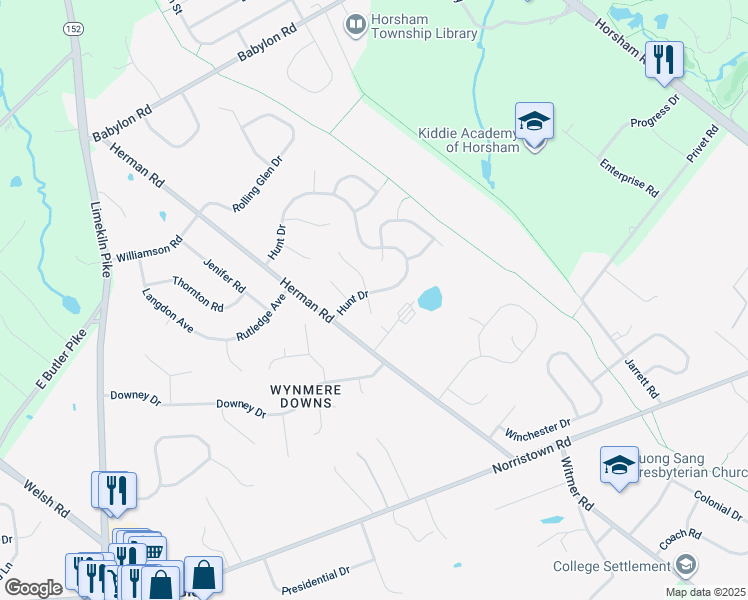 map of restaurants, bars, coffee shops, grocery stores, and more near 2 Devon Circle in Horsham