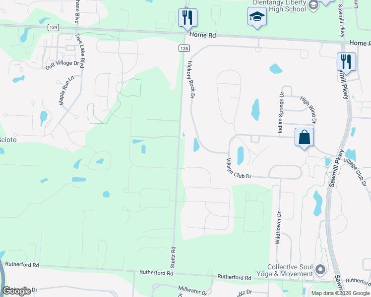 map of restaurants, bars, coffee shops, grocery stores, and more near 7902 Steitz Road in Powell