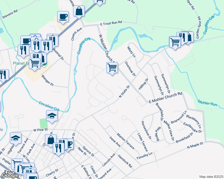 map of restaurants, bars, coffee shops, grocery stores, and more near 28 October Glory Trail in Ephrata