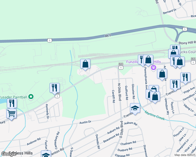 map of restaurants, bars, coffee shops, grocery stores, and more near 351 U.S. 1 Business in Fairless Hills