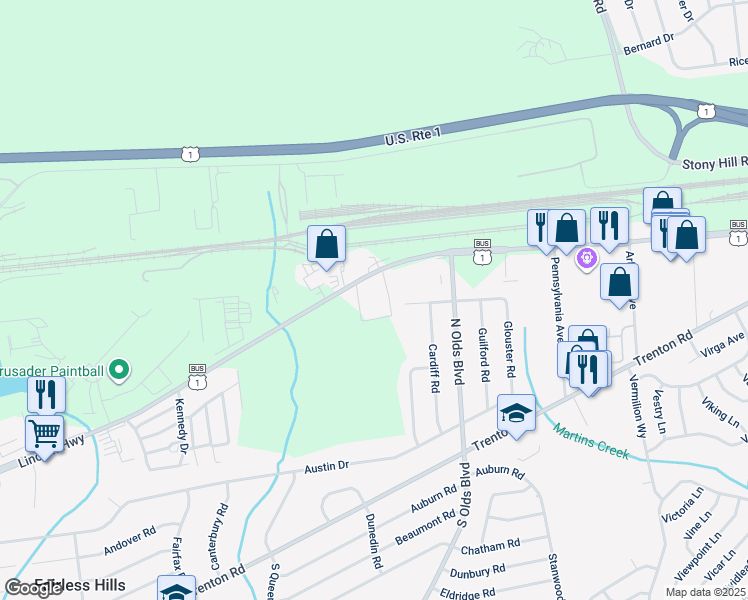 map of restaurants, bars, coffee shops, grocery stores, and more near 380 Lincoln Highway in Fairless Hills