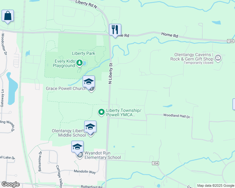 map of restaurants, bars, coffee shops, grocery stores, and more near 2533 Dauer Court in Powell
