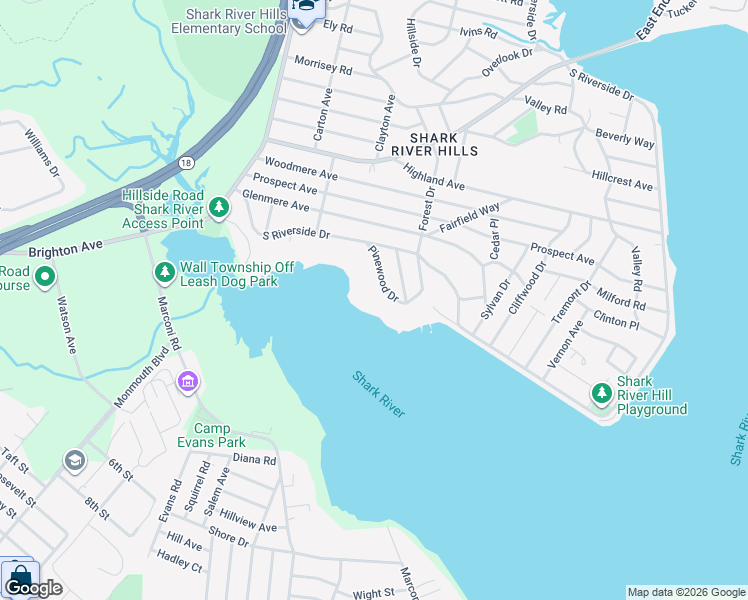 map of restaurants, bars, coffee shops, grocery stores, and more near 15 Pinewood Drive in Neptune City