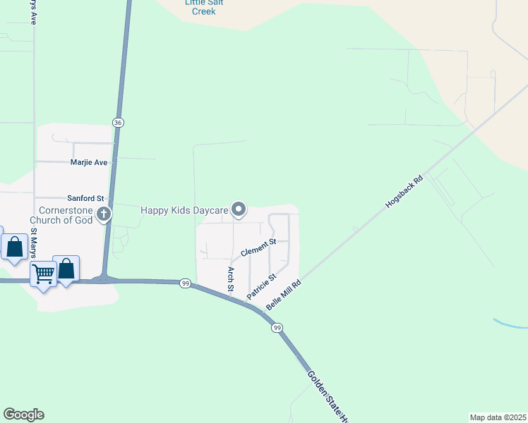 map of restaurants, bars, coffee shops, grocery stores, and more near 23110 Greene Street in Red Bluff