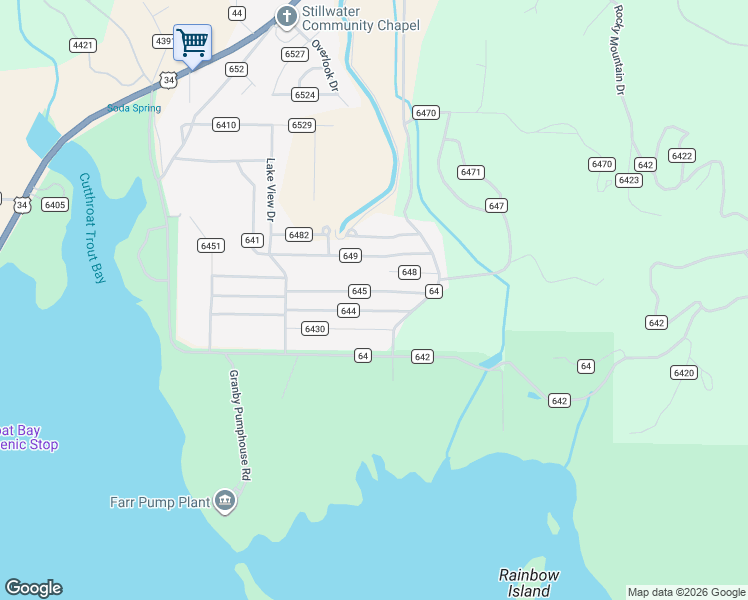 map of restaurants, bars, coffee shops, grocery stores, and more near 439 County Road 645 in Grand Lake